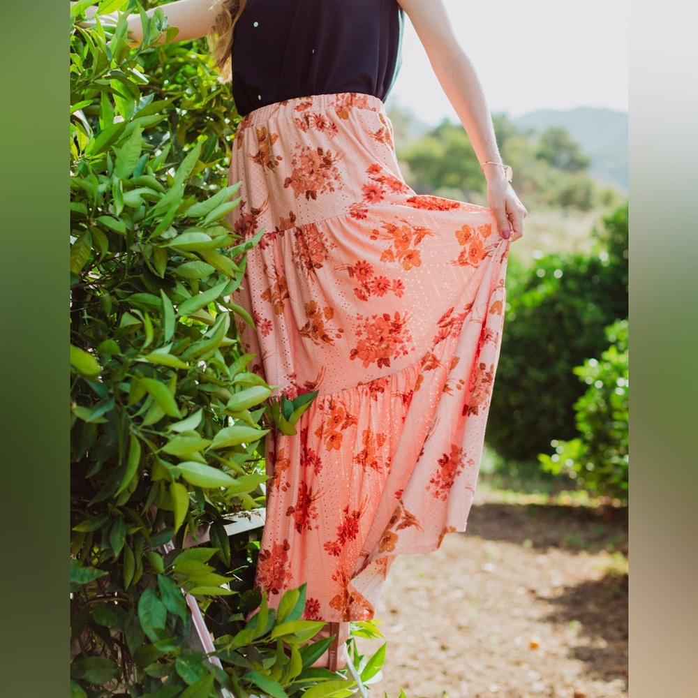 Pink Tiered Maxi Skirt for Casual Resort Wear